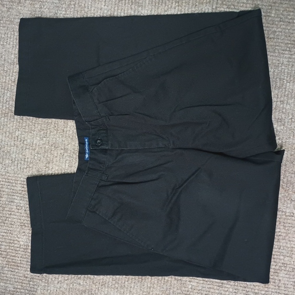 Dockers Black Pleated Cotton Pants Size 14R 3 Pocket